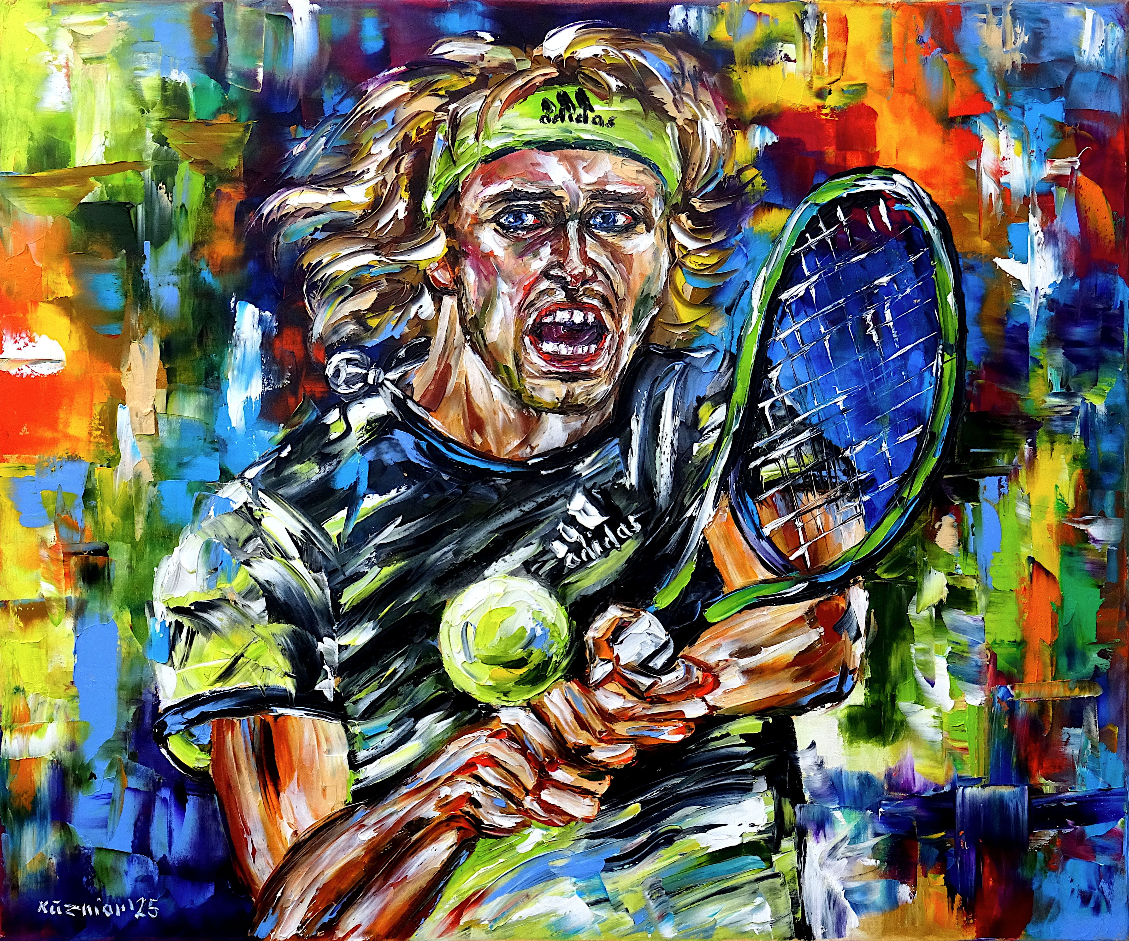 alex zverev,alexander zverev,tennis,tennisspieler,tennis spielen,tennisball,tennisschläger,tennis gemälde,zverev gemälde,blaue augen,tennis sport,tennis liebe,sportler,sportler gemälde,offender mund,ich liebe tennis,sport gemälde,sportkunst,lebendigkeit,Spachtel Ölgemälde,ölmalerei,spachtelmalerei,spachteltechnik,expressive Kunst,impressionismus,expressive Malerei,lebendige Farben,bunte Malerei,impasto Malerei,figurativ