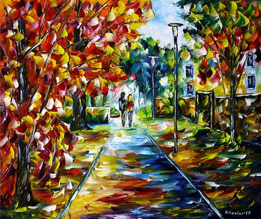 spachteltechnik, ölmalerei, impressionismus, herbst,herbstlandschaft,liebespaar,handinhand,spazieren