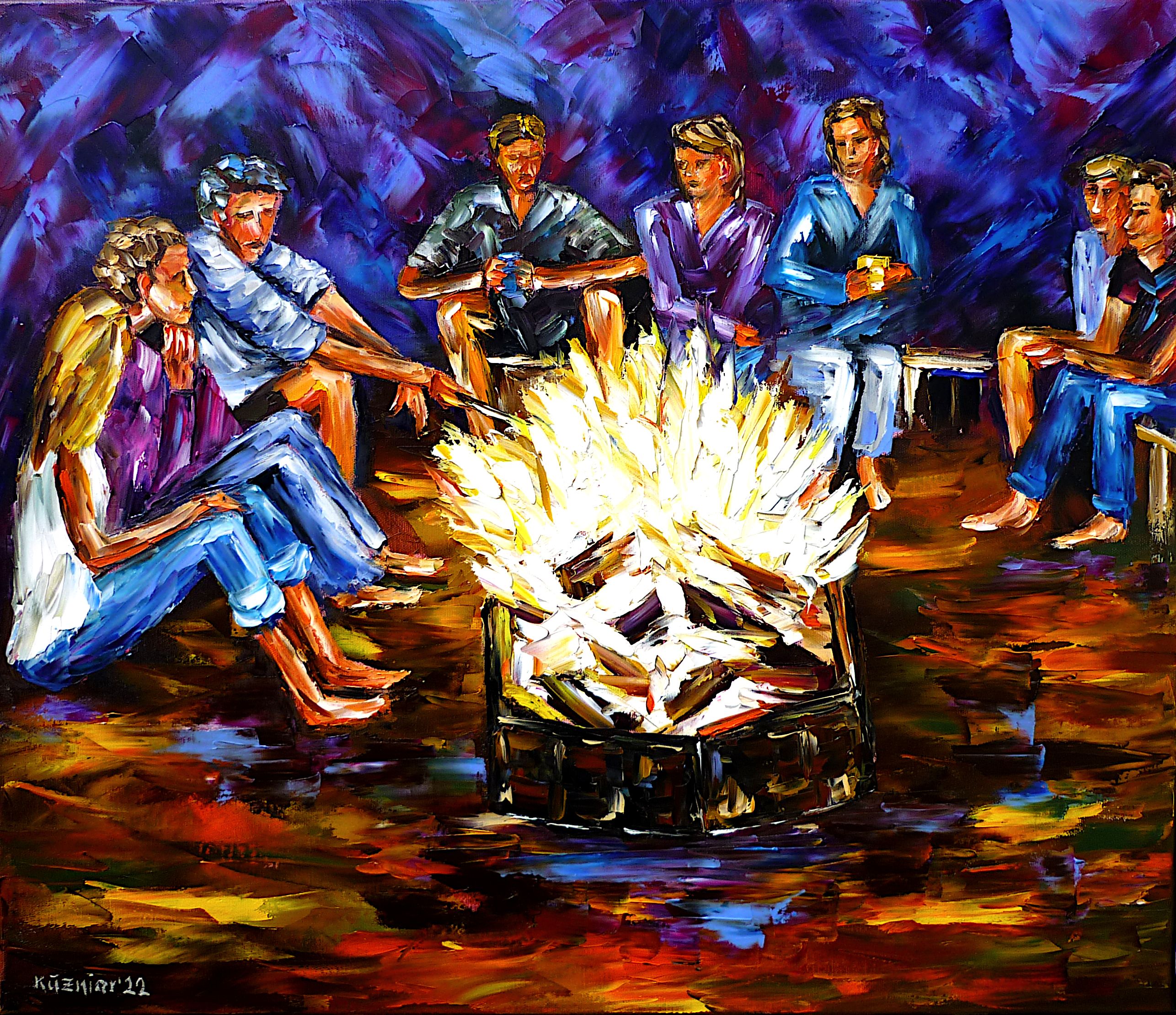 menschen am lagerfeuer,lagerfeuer bei nacht,am lagerfeuer sitzen,lagerfeuer romantik,am lagerfeuer grillen,menschen beim grillen,nachtromantik,sommerromantik,sommernachtsromantik,feuer in der nacht,campen,camping,zelten,camping romantik,familie beim grillen,zusammen sitzen,familienfest,familientreff,menschen im sommer,sommernacht,im sommer grillen,sommergefühle,sommerzeit,sommergemälde,sommerbild,schöne zeit,friedlich,menschen im grünen,menschen im freien,menschen in der natur,romantische szene,romantische nacht,romantisch,romantik,romantisches bild,Spachtel Ölgemälde,ölmalerei,spachtelmalerei,spachteltechnik,moderne Kunst,moderne malerei,modern,Impressionismus,expressionismus,abstrakte Malerei,lebendige Farben,bunte Malerei,helle Farben,Lichtreflexe,impasto Malerei,figurativ