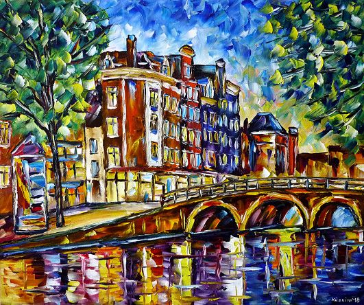 oilpainting,modern,impressionism,holland,netherlands,cityscape,amstel,ij,river,bridge,grachten,summerevening,canals