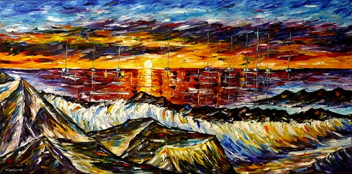 oilpainting,modern,impressionism,artdeco,abstractpainting,seascape,sunsetatsea,seaatsunset,sailboats,rockybeach,seapainting,waterpainting,boatspainting,foam,waves,beachatsunset,3dpainting,3doilpainting,3dpicture,3dimage,3dartwork,lively,colorful
