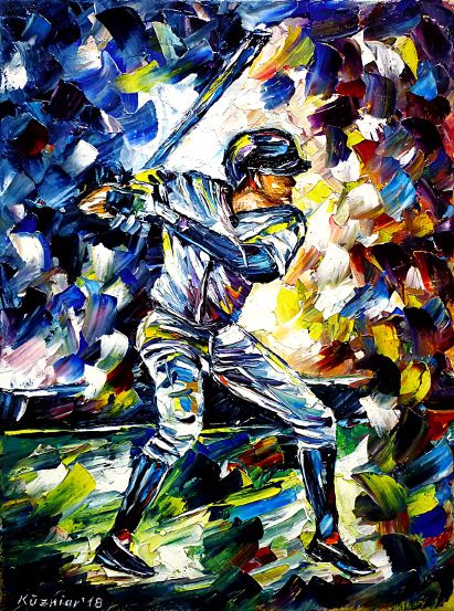 oilpainting,modern,impressionism,sports,menssports,playing,game,team,mlb,batter,catcher,umpire,pitcher,defense,offense,usa,america