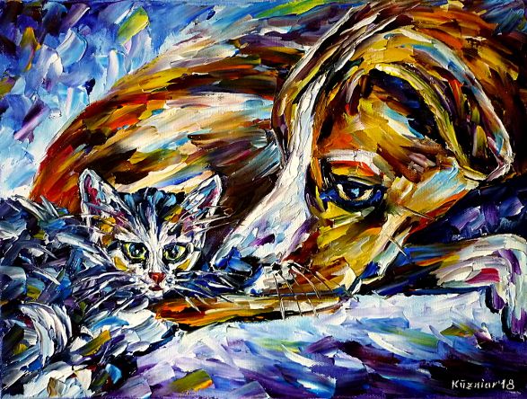 oilpainting,modern,impressionism,abstractpainting,catwithdog,catanddogportrait,youngkitty,playingtogether,animalpainting,animallove,catlove,doglove,
catpainting,dogpainting,dogplayswithcat,animalfriends,catfriends,dogfriends,lively,colorful