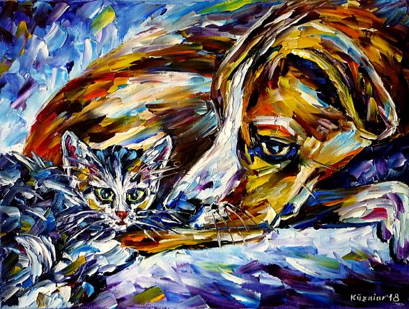 oilpainting,modern,impressionism,abstractpainting,catwithdog,catanddogportrait,youngkitty,playingtogether,animalpainting,animallove,catlove,doglove,
catpainting,dogpainting,dogplayswithcat,animalfriends,catfriends,dogfriends,lively,colorful