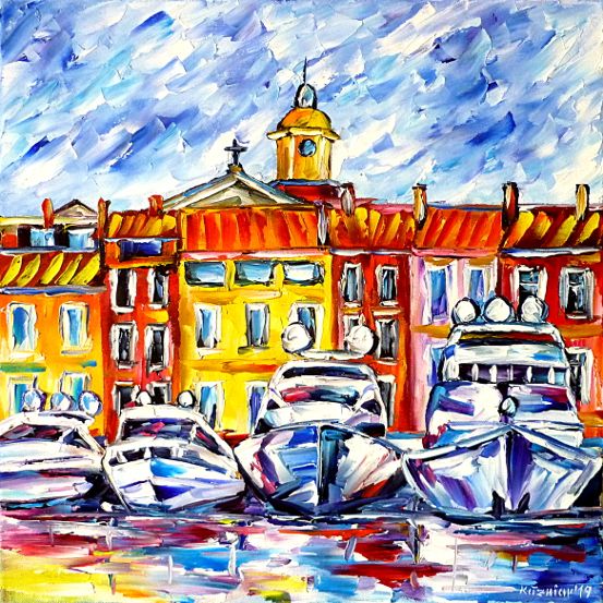 attheharborofsainttropez,southfrance,frenchriviera,cotedazur,fishingvillage,jetsetlife,luxuryyachts,richpeople,cityscene,cityscape,sailboats,boatharbor,colorfulhouses,provence,sailingregatta,marina,NotreDamedelAssomptiondeSaintTropez,churchofsainttropez,paletteknifeoilpainting,modernart,impressionism,artdeco,abstractpainting,3dpainting,3doilpainting,3dpicture,3dimage,3dartwork,livelypainting,colorfulpainting