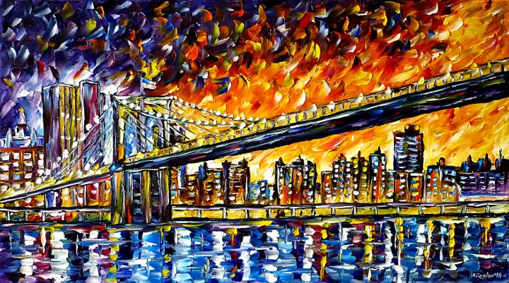 oilpainting,modern,impressionism,abstractpainting,newyork,bridgepainting,cityscape,nyc,bigapple,skypainting,waterpaiting,skycrapers,newyorkintheevening,eveningmood,eveningsky,lively,colorful