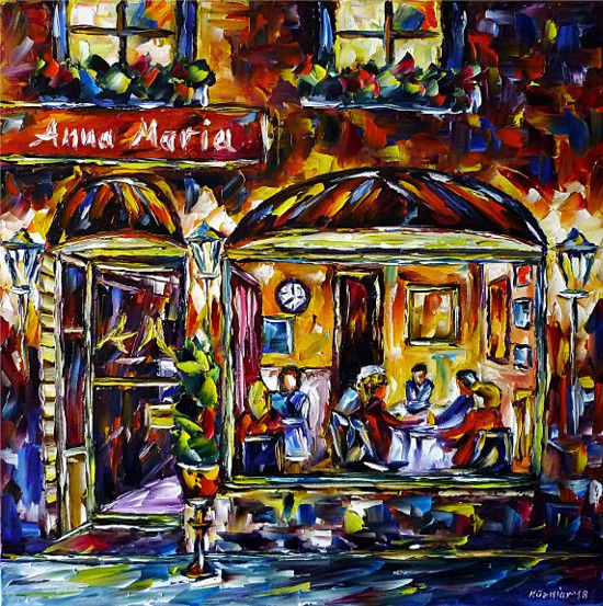 oilpainting, impressionism,restaurant,pizzeria,italy,cafeintheevening,cafeatnight,midnightcafe