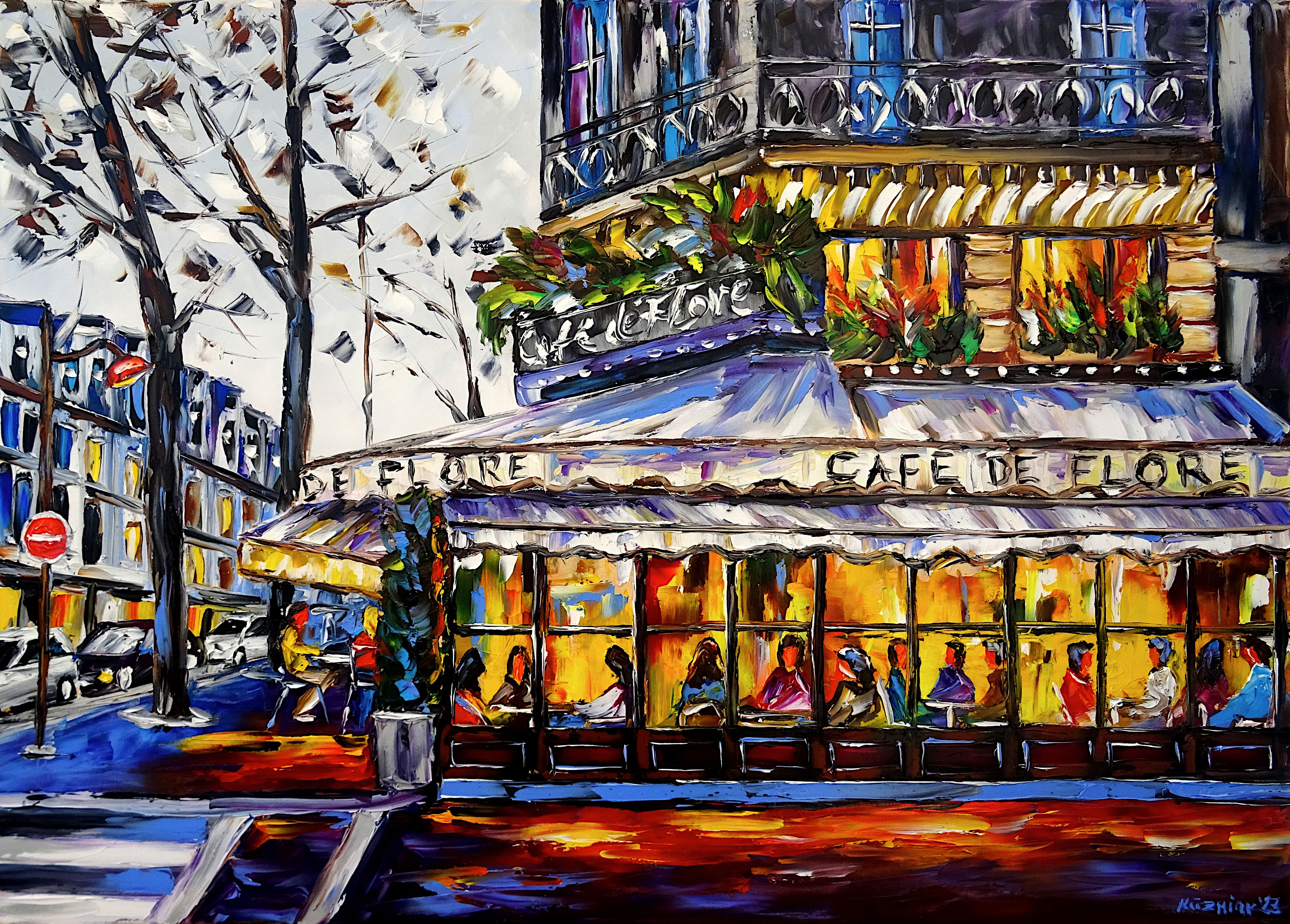 cafe in paris,cafe in the evening,café in the evening light,paris Saint-Germain-des-Prés,corner café,café on the corner,paris in the evening light,cafe de flore in the evening,autumn evening,people in cafe,sitting in cafe,cafe scenery,gray evening sky,luminous picture,luminous painting,cafe de flore painting,cafe painting,cafe art,cafe light,people in the window,paris in autumn,paris city scenery,paris autumn mood,paris love,paris lover,i love paris,beautiful paris,paris cityscape,palette knife oil painting,modern art,figurative art,figurative painting,contemporary painting,abstract painting,lively colors,colorful painting,bright colors,impasto painting