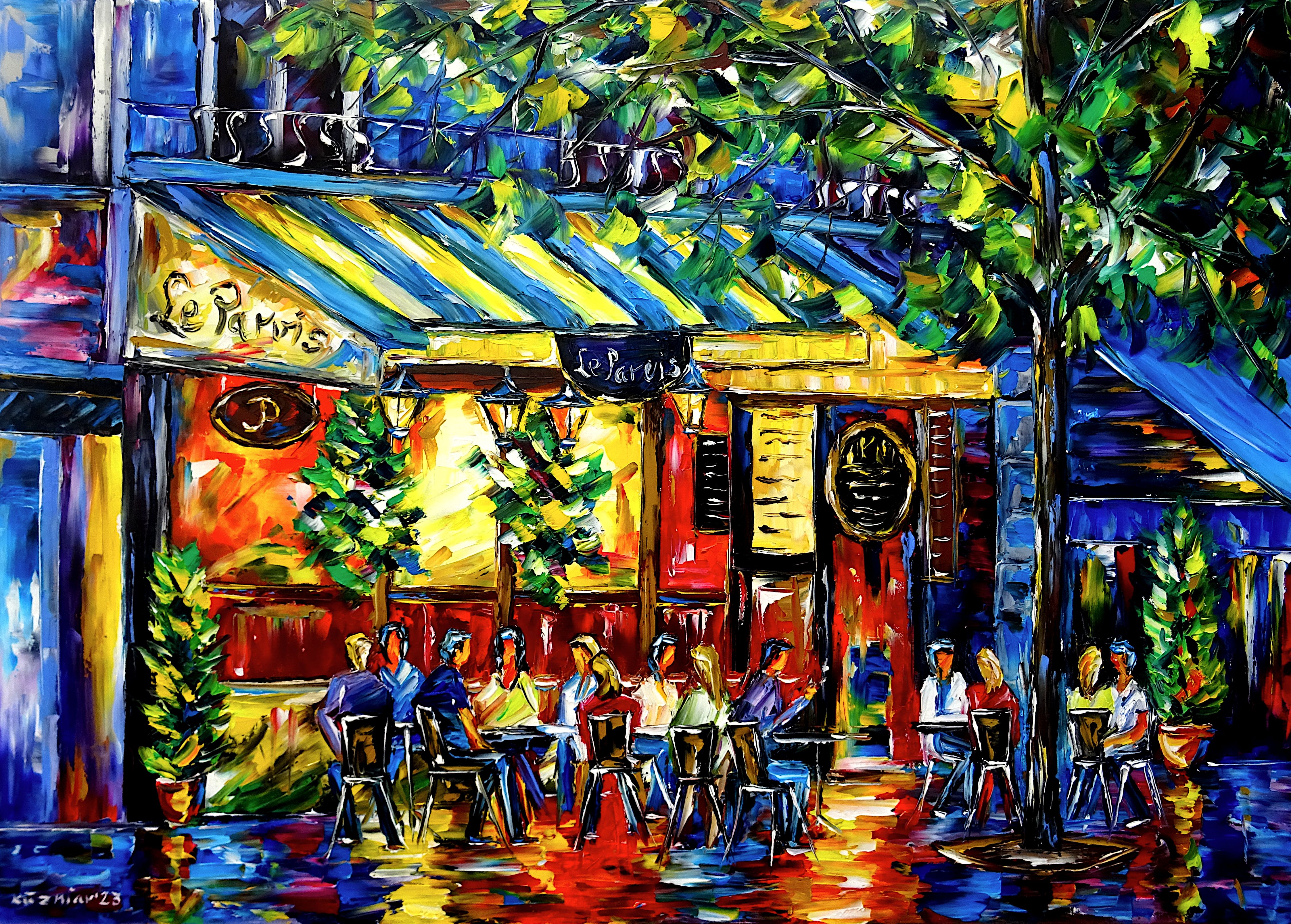 summer café,café outside,café in Paris,Parisian café,café scenery,café in summer,café picture,café painting,blue red yellow green colors,le Parvis paris,le Parvis picture,le Parvis painting,evening atmosphere,people in the café le Parvis,summer in Paris,summer feelings,people in summer,warm summer evening,Paris in the evening,people in the café,sitting in the café,summer in Paris,café in the evening,I love Paris,Paris lovers,Paris love,city of love,beautiful Paris,palette knife oil painting,modern art,figurative art,figurative painting,contemporary painting,abstract painting,lively colors,colorful painting,bright colors,impasto painting