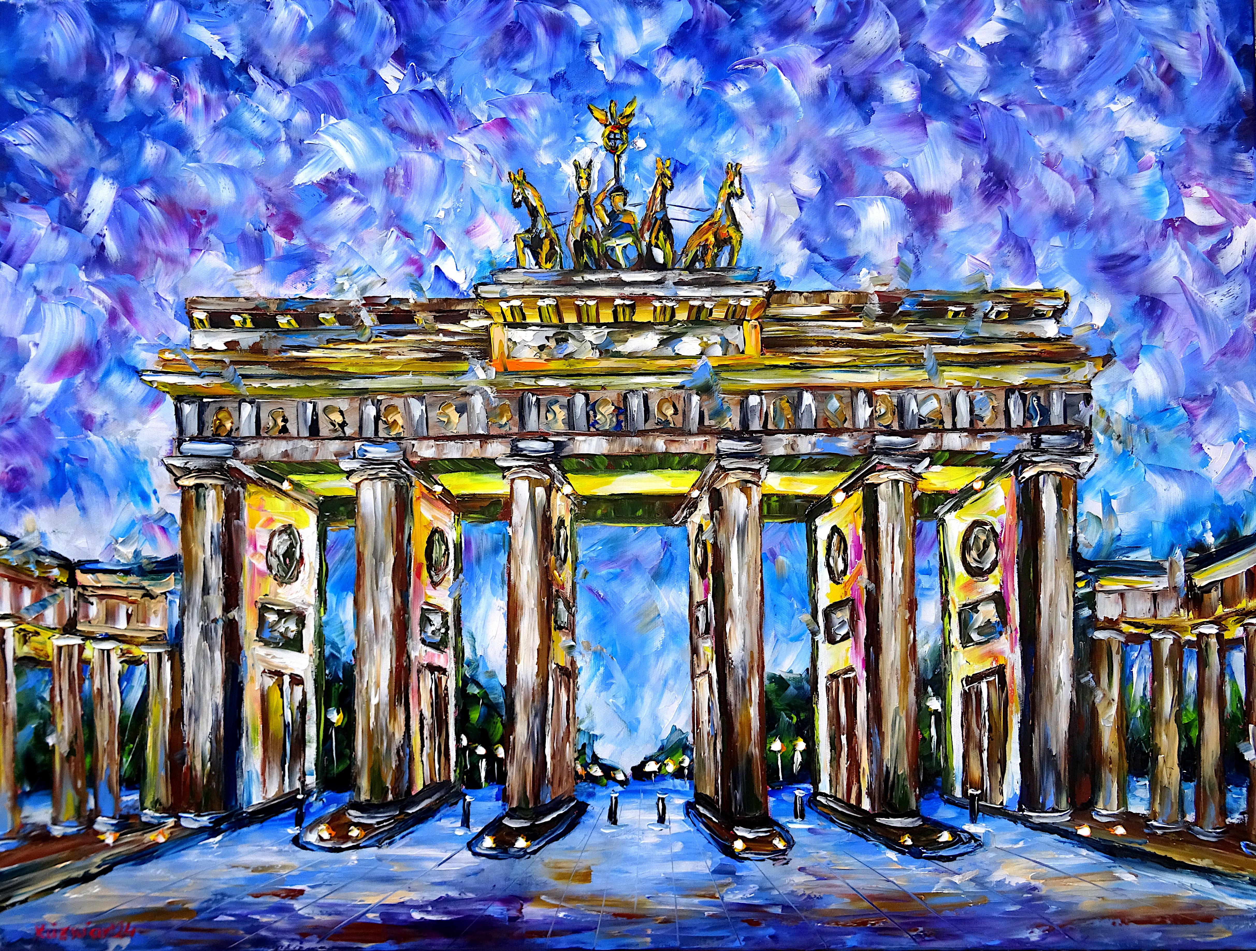 Berlin Germany,Berlin in the evening,evening sky over Berlin,Brandenburg Gate in the evening,Quadriga,Berlin cityscape,Berlin landmark,Brandenburg Gate picture,Brandenburg Gate painting,Brandenburg Gate oil on canvas,Brandenburg Gate illuminated,Brandenburg Gate abstract,Berlin picture,Berlin painting,Brandenburg Gate chariot,Berlin art,Berlin love,I love Berlin,Brandenburg Gate in the evening light,palette knife oil painting,expressive art,expressive painting,expressionism,lively colors,colorful painting,impasto painting,figurative