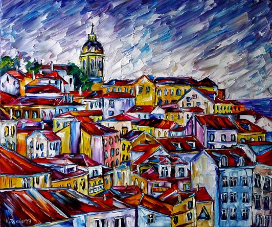 lisbonfromabove,lisbonskyline,cityskyline,skylinepainting,skyoverlisbon,lisbonintheevening,lisbontwilight,oldlisbon,redroofs,housesoflisbon,lisboa,IgrejadeSantaEngracia,cityeveningmood,colorfullisbon,colorfulhouses,cityinportugal,lisbonlove,lisbonlovers,portugallovers,cityscapepainting,blueandred,lisbonpainting,paletteknifeoilpainting,modernart,impressionism,artdeco,abstractpainting,livelypainting,colorfulpainting,livelycolours,3doilpainting,3dpicture,3dimage,3dartwork