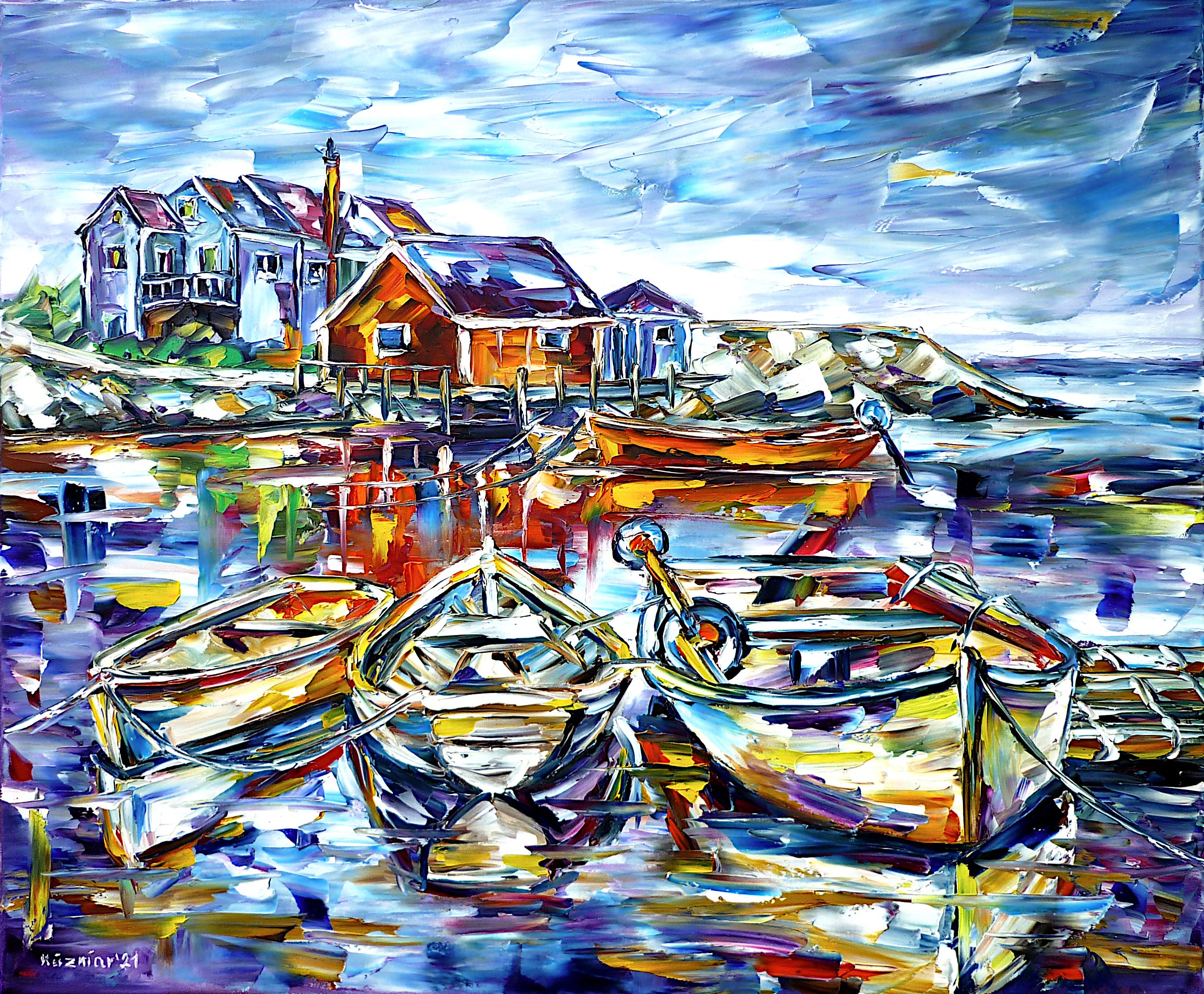 nova scotia,canada painting,boats in harbor,boat painting,St Margarets Bay,canada lovers,i love canada,canadian landscape,fishing port,fishing village,fishing harbor,peggys cove painting,boat lovers,sky over canada,sky over sea,nova scotia painting,quiet village painting,canadian village painting,lonely landscape,quiet landscape,anchorage,halifax,brightpainting,peacefulpainting,cheerfulpainting,friendlyscene,friendlypainting,paletteknifeoilpainting,modernart,impressionism,expressionism,figurative,abstractpainting,livelypainting,colorfulpainting,livelycolours,brightcolors,lightreflections,impastopainting,livingroompainting,livingroomart