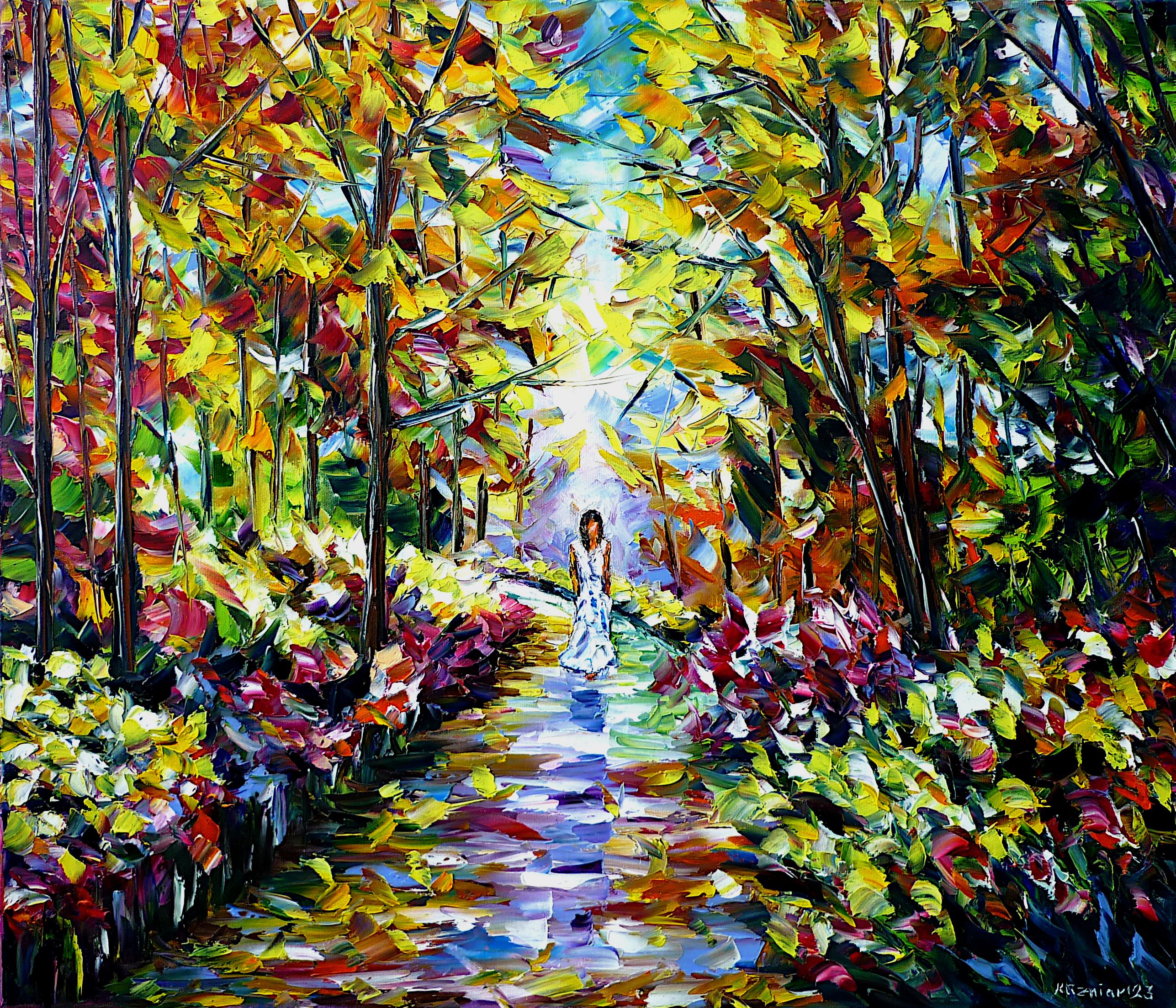 autumn park,lonely woman,woman in autumn,woman in dress,white dress,walking in the park,colorful park,autumn loneliness,park walk,autumn walk,park landscape,romance,romantic,romantic scene,autumn romance,autumn landscape,autumn beauty,colorful autumn,autumn trees,autumn foliage,romantic autumn,autumn picture,autumn painting,yellow pink green,autumn path,autumn road,loneliness,lonely people,warm autumn day,beautiful autumn,autumn abstract,autumn love,i love autumn,autumn woman,park in autumn,palette knife oil painting,modern art,figurative art,figurative painting,contemporary painting,abstract painting,lively colors,colorful painting,bright colors,impasto painting