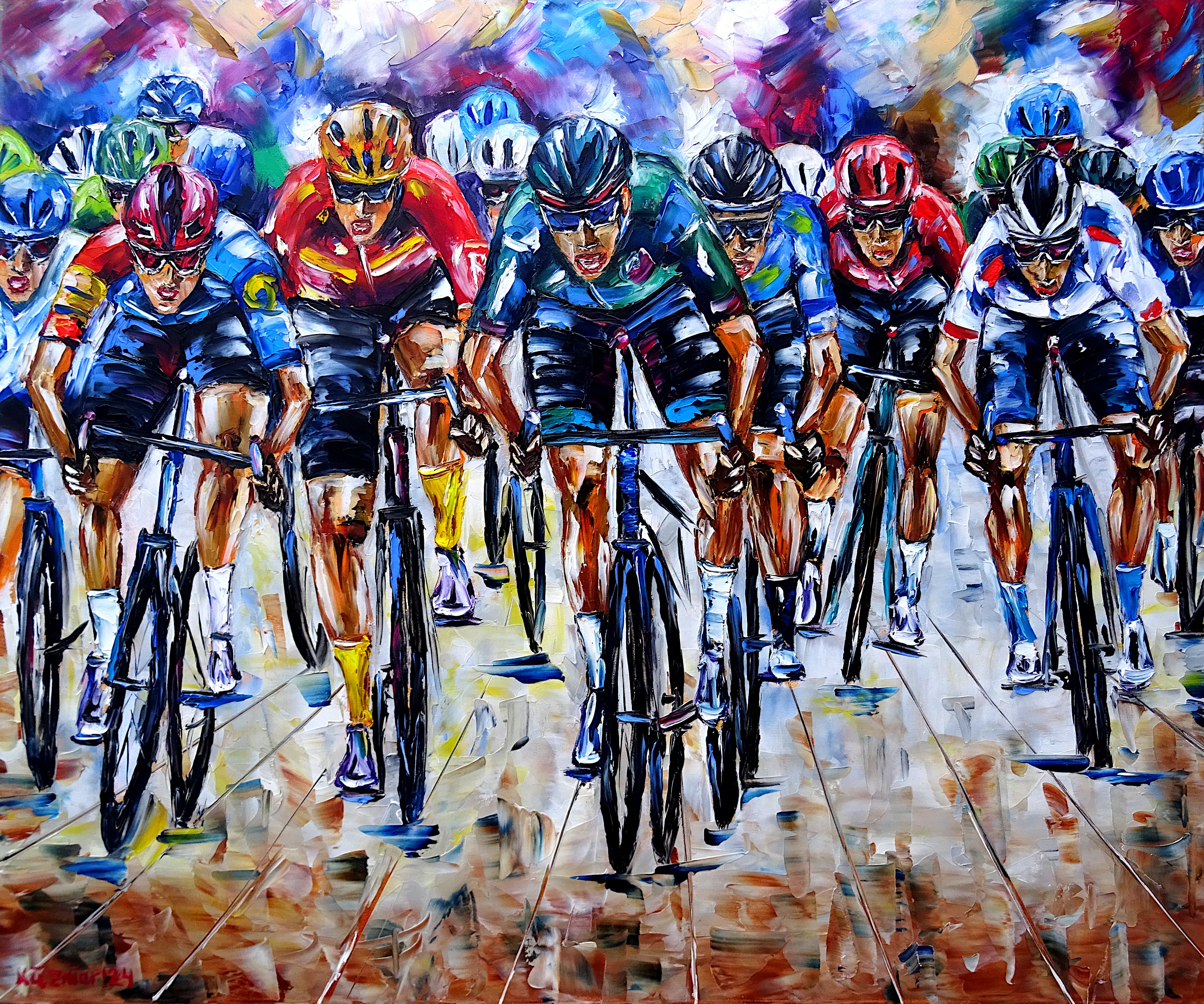 race in paris,Road cycling,last stage,cycling,cyclists,finishment,racing cyclists,racing cycling,stage race,tour de france scene,tour de france painting,tour de france picture,tour de france fan,tour de france love,tour de france lovers,racing,cycling picture,cycling painting,bicycle,bicycle love,bicycle fans,bicycle sport,bicycle race,sport painting,athlete,sport love,sport lovers,I love sport,palette knife oil painting,expressive art,expressive painting,expressionism,lively colors,colorful painting,impasto painting,figurative