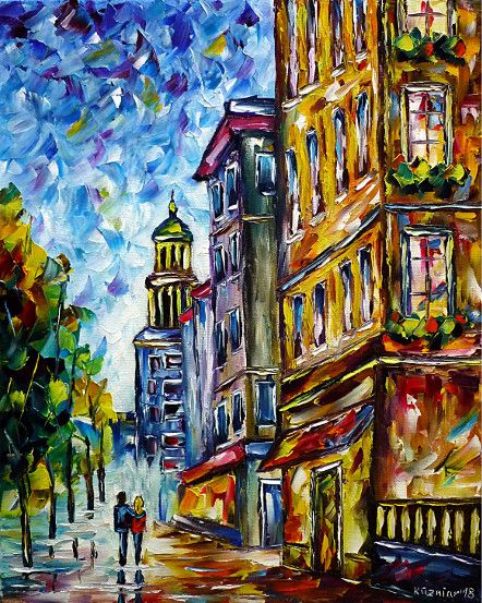 oilpainting, impressionism, love, lovecouple, handinhand,walking,cityscape,cityscene