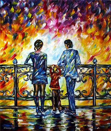 oilpainting, impressionism, parents, child