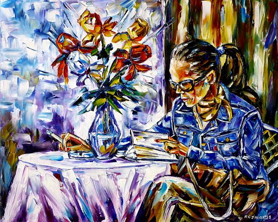 sittinginthecafe,streetcafe,womanwithsunglasses,womanwithacigarette,smokingwoman,womaninbluejeans,womanwithabook,readingwoman,flowersonthetable,flowersinvase,tulipsinvase,redandyellowflowers,redandyellowtulips,tulipsbouquet,womanwithhairbraid,girlwithhairbraid,readinggirl,girlinacafe,girlinbluejeans,girlwithabook,girlwithsunglasses,girlwithacigarette,smokinggirl,paletteknifeoilpainting,modernart,impressionism,artdeco,abstractpainting,livelypainting,colorfulpainting,livelycolours,brightcolors,lightreflections,impasto