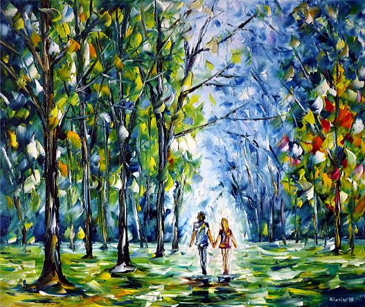 oilpainting,modern,impressionism,landscape,landscapepainting,foursessions,lovecouple,handinhand,walking,beginningofspring