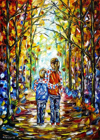 oilpainting,modern,impressionism,brother-and-sister,in-the-park,in-the-forest,siblings,landscape-painting,people-painting,children-painting