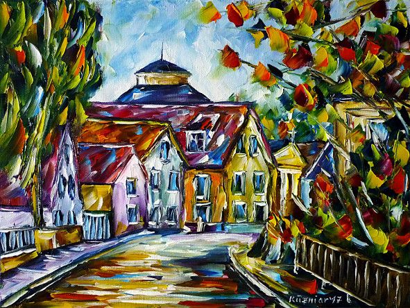 oilpainting, impressionism, villageroad, villageidyll, cityscape, Hassberge, LowerFranconia, Bavaria, autumn