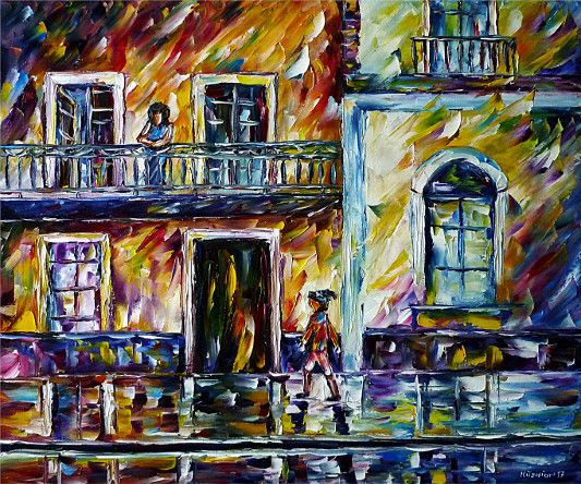 oilpainting, impressionism, Cuba, Caribbean, cityscape, cityscene, woman, balcony