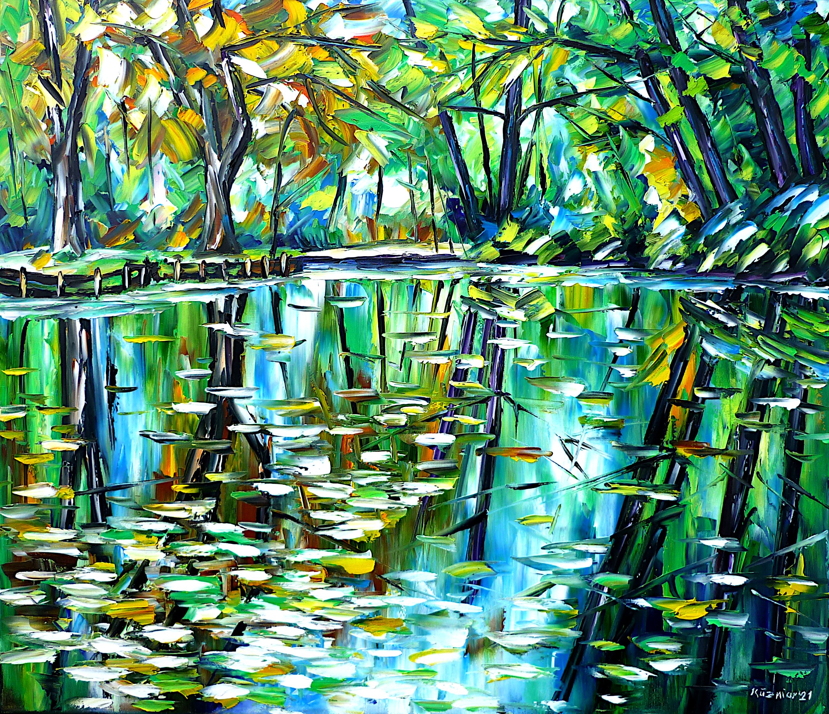 spreewald in autumn,spreewald picture,spreewald painting,spreewald landscape,spreewald river landscape,autumn leaves,beautiful spreewald,brandenburg,east germany,beautiful germany,german landscape,beautiful nature,peaceful nature,spreewalds rivers,water reflections,green landscape,green nature,late summer,autumn beginning,spreewald river channels,summer and autumn,leaves on the water,spreewald love,pure nature,green colors,green painting,palette knife oil painting,modern art,impressionism,abstract painting,lively colours,colorful painting,bright colors,light reflections,impasto painting,figurative