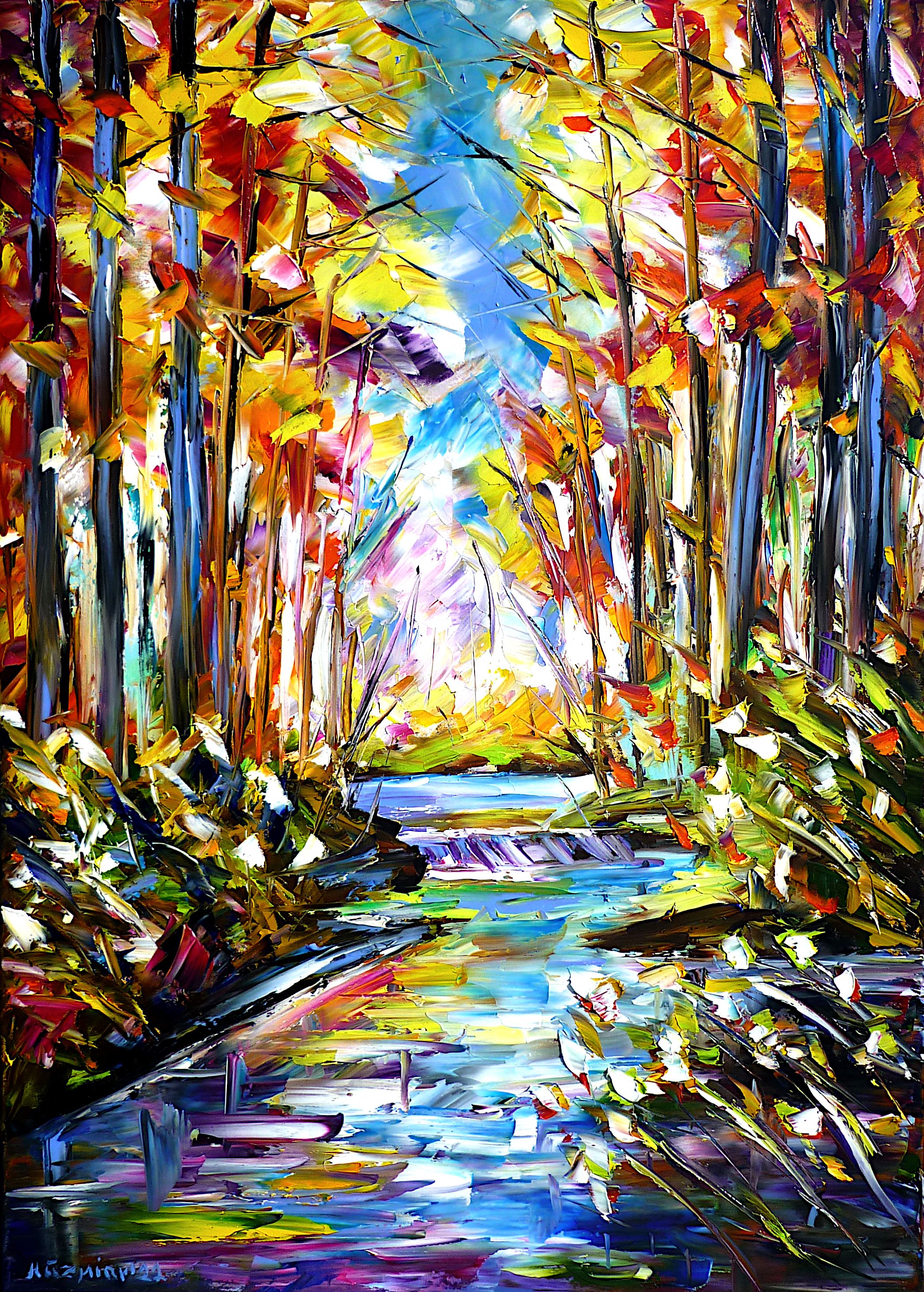 autumn forest,forest in autumn,autumn river,autumn landscape,autumn trees,colorful autumn,vivid autumn,autumn colors,autumn painting,autumn picture,forest stream,forest with stream,forest with river,sunny autumn day,autumn abstract,red autumn,at the stream,at the river,autumn leaves,autumn beauty,autumn impression,autumn light,autumn love,autumn romance,forest creek,brook in the forest,forest river,river in the forest,forest landscape,forest painting,forest picture,landscape painting,brook painting,colorful forest,portrait format,living forest,forest trees,forest beauty,palette knife oil painting,modern art,impressionism,expressionism,abstract painting,lively colors,colorful painting,bright colors,light reflections,impasto painting,figurative