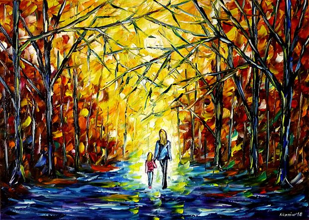 oilpainting,modern,impressionism,abstractpainting,landscapepainting,walkinginthepark,handinhand,autumnpark,autumnlandscape,motherwithchild,motherwithdaughter,motherlove,autumnforest,autumnmood,womanwithchild,lively,colorful