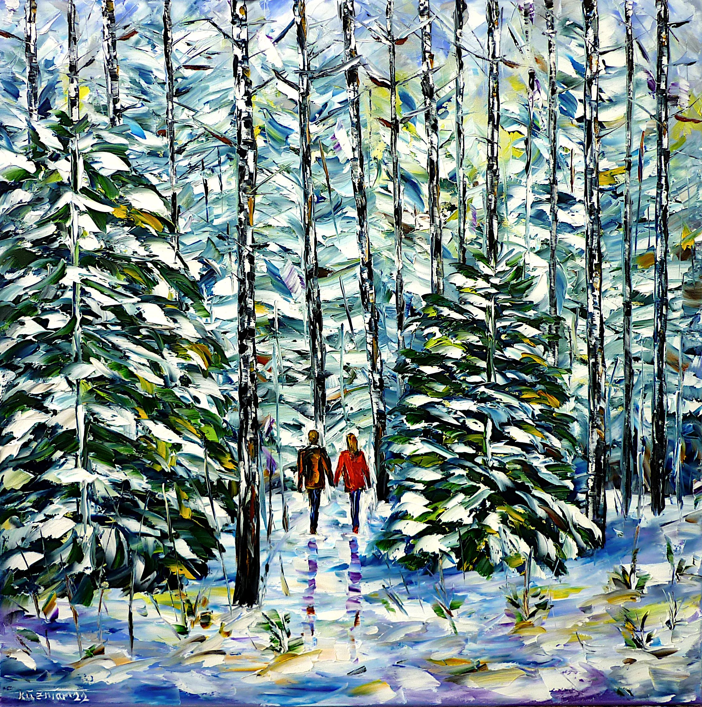 weißer winter,winterlandschaft,liebespaar im winter,winterspaziergang,wald im winter,verschneiter wald,winterbäume,winterbirken,verschneite birken,birkenwald,verschneite tannen,romantische szene,liebe und romantik,romantisch,verliebte menschen,liebe,hand in hand,hände halten,waldspaziergang,weiße landschaft,weihnachtsstimmung,weihnachtsgefühle,winter schönheit,winter abstrakt,wald abstrakt,verschneite landschaft,winter und schnee,winterimpression,winterliebe,winterromantik,winter gemälde,winter bild,waldlandschaft,waldgemälde,waldbild,landschaftsmalerei,quadratisches format,quadratisches bild,quadratisches gemälde,Spachtel Ölgemälde,ölmalerei,spachtelmalerei,spachteltechnik,moderne Kunst,Impressionismus,expressionismus,abstrakte Malerei,lebendige Farben,bunte Malerei,helle Farben,Lichtreflexe,impasto Malerei,figurativ