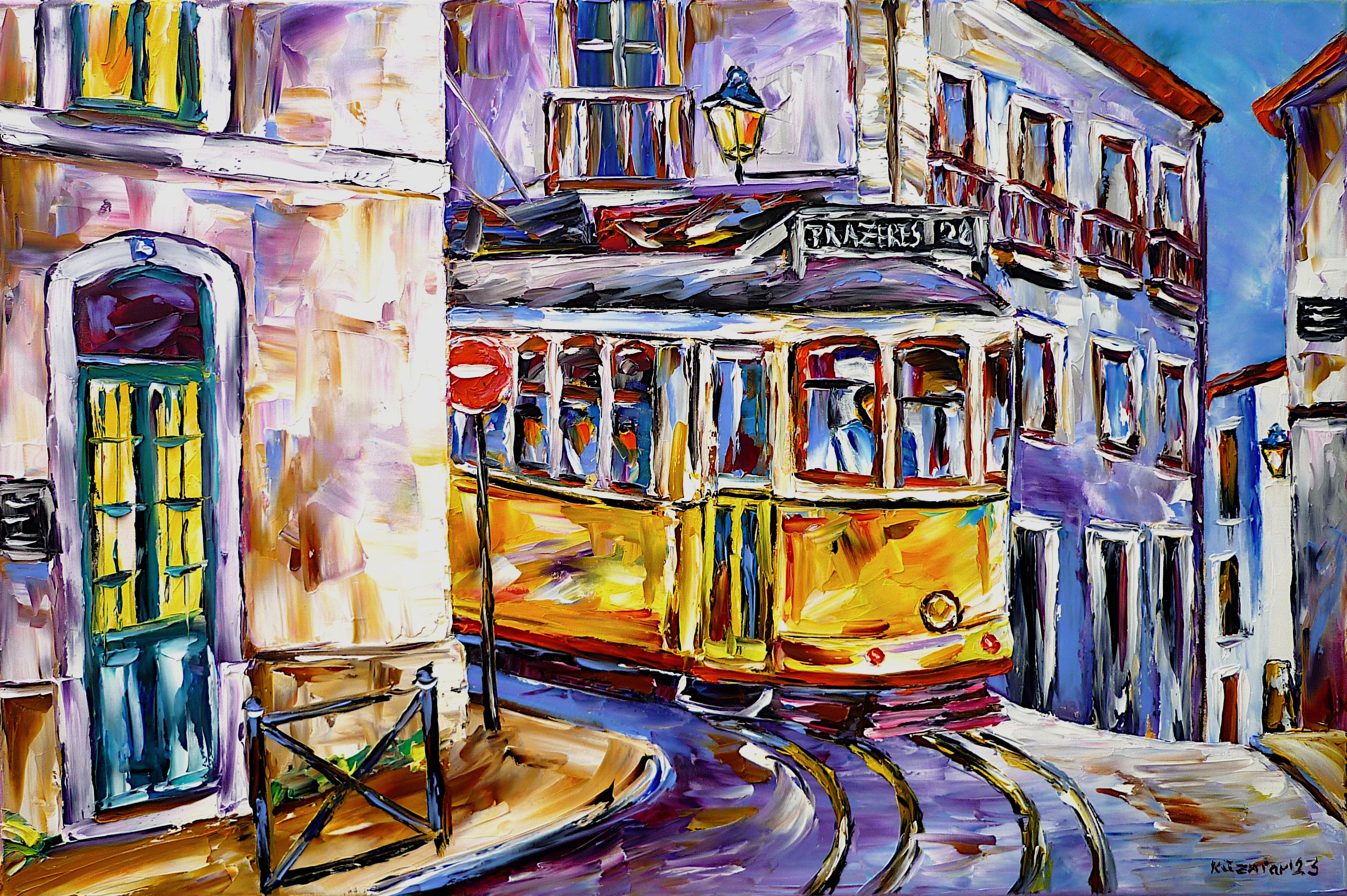 lisbon tram,lisbon cityscape,lisbon city scene,lisbon street scene,yellow tram,lisbon trolley,narrow alleys,lisbon narrow streets,lisbon prazeres,beautiful lisbon,lisbon beauty,beautiful city,old lisbon,tram lovers,trolley love,lisbon painting,lisbon picture,lisbon art,lisbon love,lisbon lover,i love lisbon,palette knife oil painting,modern art,figurative art,figurative painting,contemporary painting,abstract painting,lively colors,colorful painting,bright colors,impasto painting