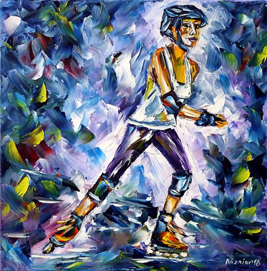 oilpainting, impressionism,inlineskating,sport,driveinlineskates,rollerblades