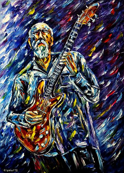 oilpainting,modern,impressionism,abstractpainting,JohnScofield,jazzmusician,freejazz,swingguitarist,rockguitarist,bluesguitarist,oldman,manwithbeard,makingmusic,musicplaying,lively,colorful