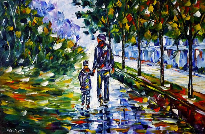 oilpainting, impressionism,  autumn, autumnfog,autumnforest, autumnlandscape, walking, handinhand, landscapepainting