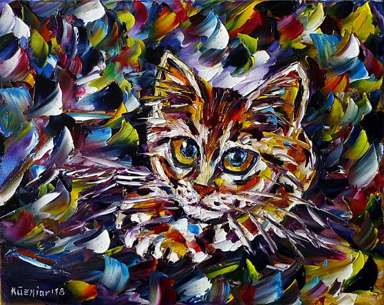 ömalerei, spachteltechnik, Impressionismus,modernemalerei, katze,jungekatze,kätzchen,katzenportrait,katzenliebe,katzenmalerei, tierportrait,tieremalen,tierliebe