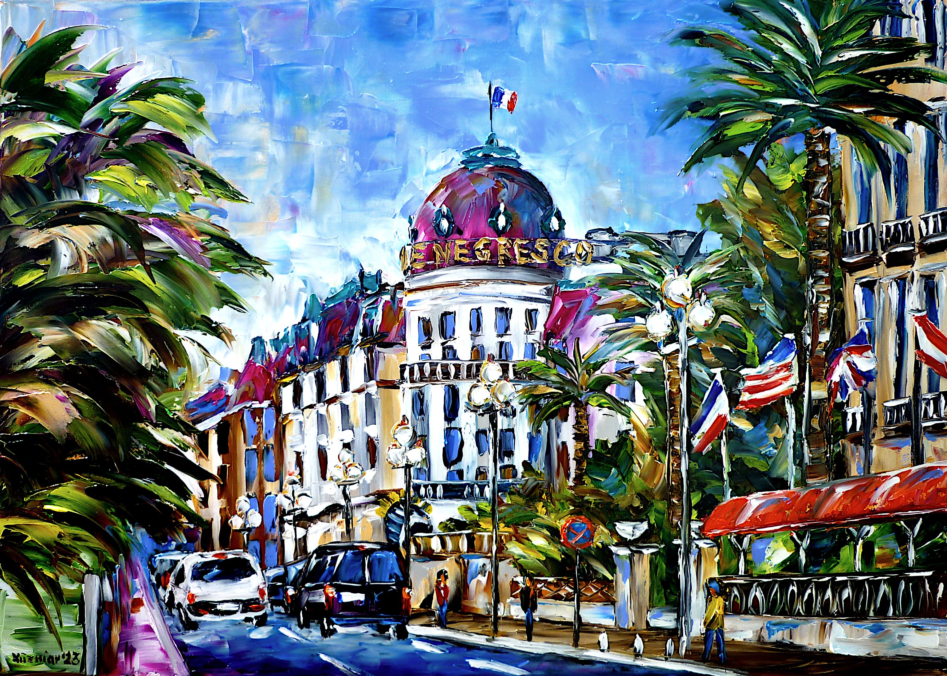 hotel le negresco,promenade des anglais,nice cityscape,nice view,le negresco painting,nice painting,nice picture,cote d'azur,summer in nice,southern france,french riviera,nice palm trees,summer on the cote d'azur,summer in south of france,beautiful nice,nice beauty,nice scene,nice love,nice lover,beautiful south of france,south of france love,south of france lover,i love nice,i love south of france,south of france painting,le negresco view,palette knife oil painting,modern art,figurative art,figurative painting,contemporary painting,abstract painting,lively colors,colorful painting,bright colors,impasto painting