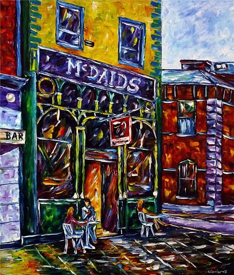 oilpainting, impressionism, saloon,cafe,ireland, bar, greenisland, eire, cityscape