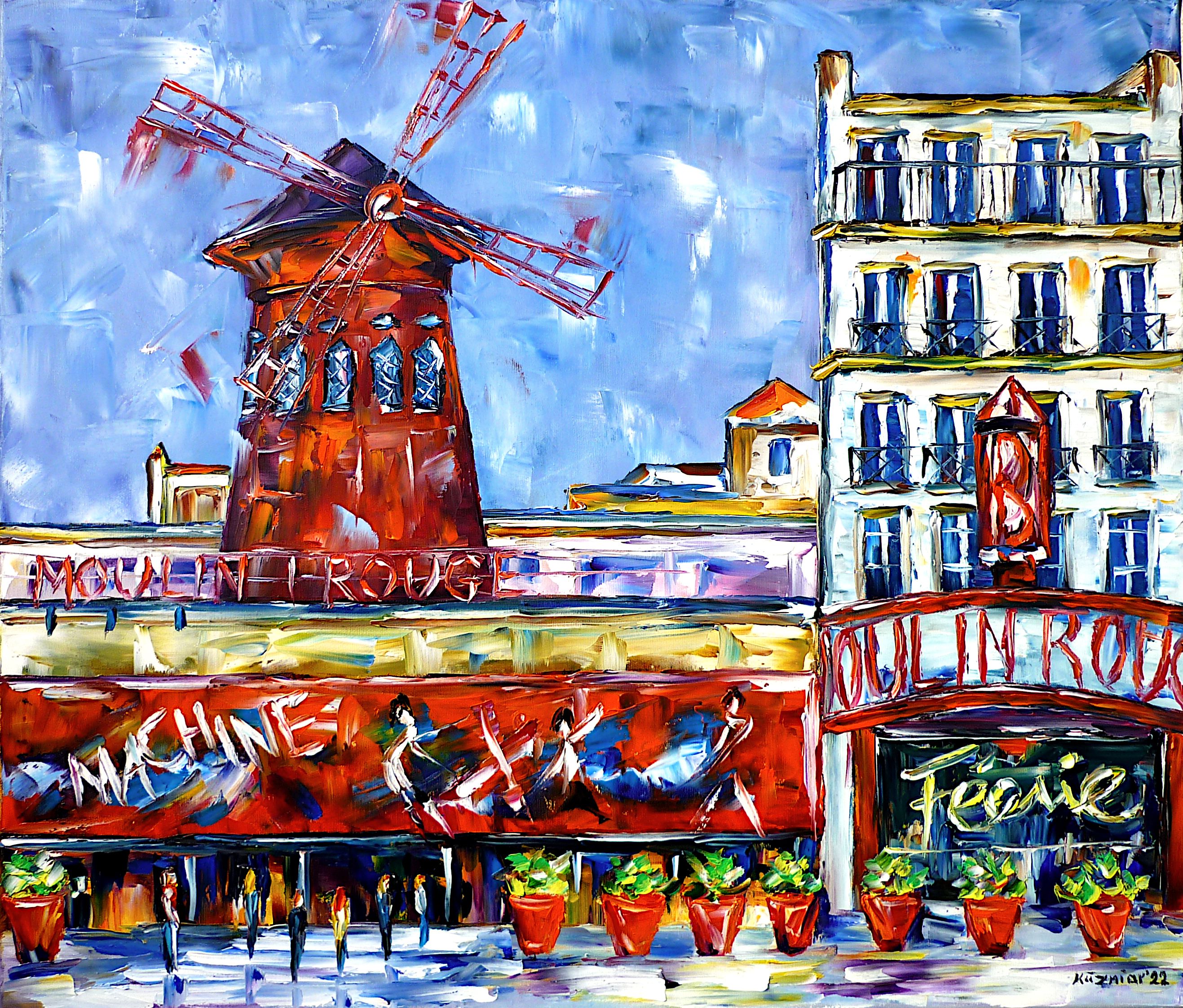 moulin rouge painting,windmill,red mill,paris nightclub,paris variety show,paris montmartre,pigalle entertainment district,paris boulevard de clichy,dancers,cancan,paris cityscape,paris painting,beautiful paris,paris scene,old paris,landmark of paris,paris dance,paris lifestyle,paris love,paris lovers,i love paris,city of love,paris night life,palette knife oil painting,modern art,impressionism,abstract painting,lively colours,colorful painting,bright colors,light reflections,impasto painting,figurative