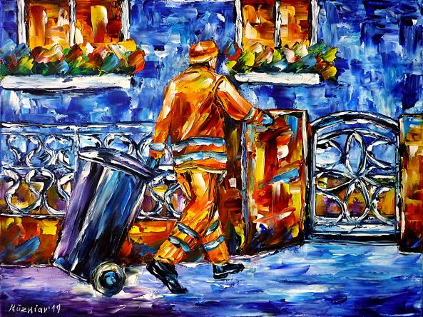 oilpainting,modern,impressionism,artdeco,abstractpainting,peoplepainting,refusecollection,roadcleaner,garbagebin,bluetonne,greentonne,wastedisposal,roadworker,streetsweeper,streetsweeping,cityworker,3dpainting,3doilpainting,3dpicture,3dimage,3dartwork,lively,colorful