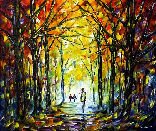 spachteltechnik, ölmalerei, impressionismus, herbst, park, wald, spazieren, bunt, herbstpark, herbstwald, landschaft, herbstlandschaft