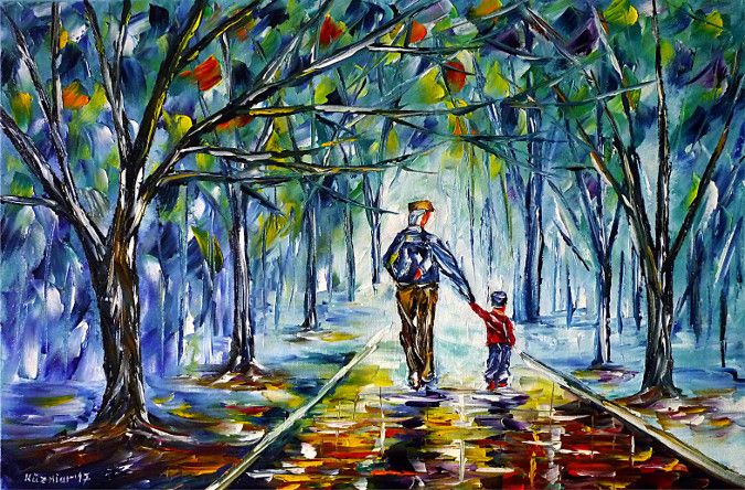 oilpainting, impressionism,  autumn, autumnfog,autumnforest, autumnlandscape, walking, handinhand, landscapepainting