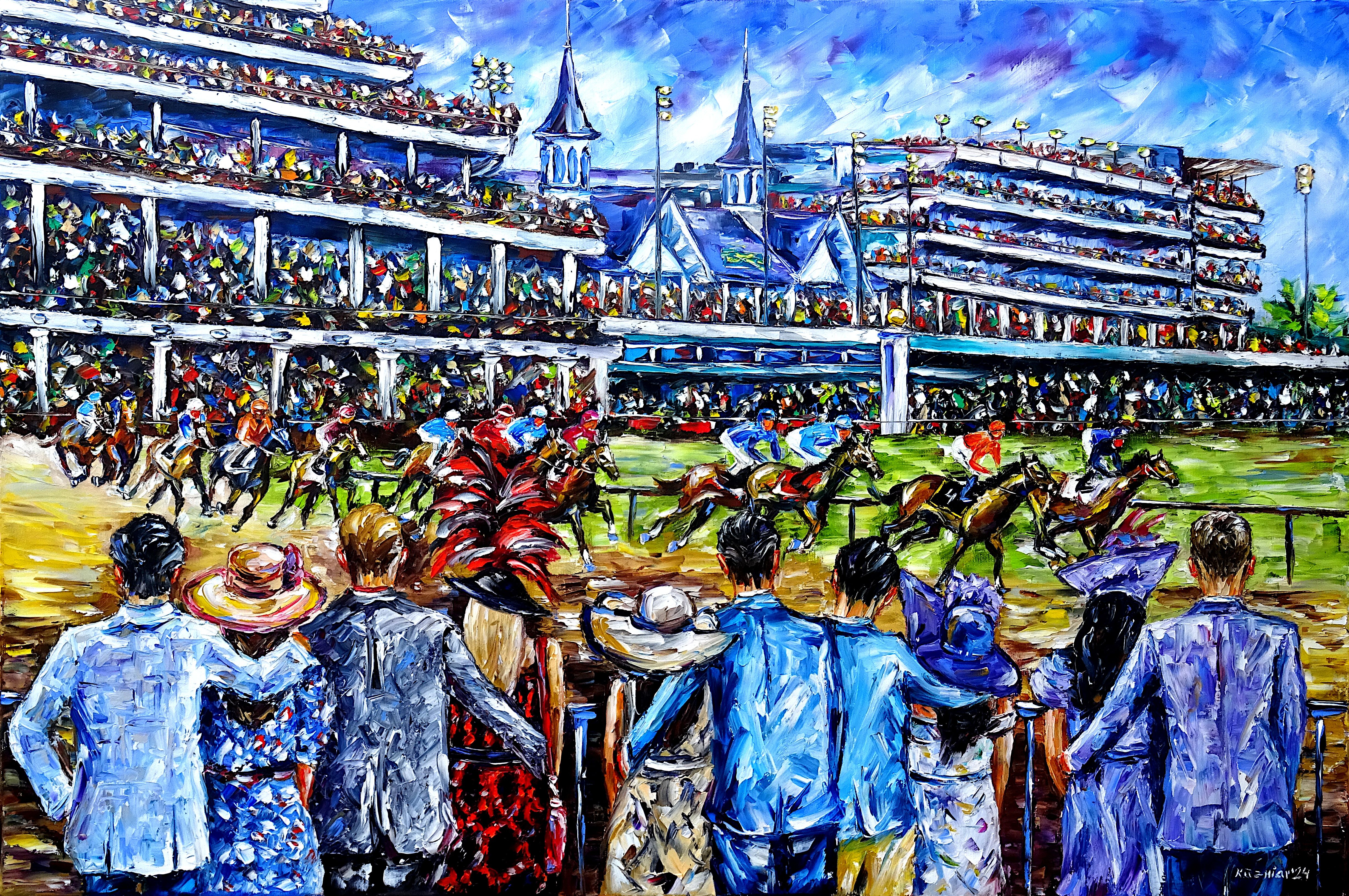 kentucky derby,pferderennen,pferdesport,jockeys,pferderennen in kentucky,menschen beim pferderennen,pferde,pferdederby,reiten,reiter,pferdeliebe,pferdeliebhaber,ich liebe pferde,pferdegemälde,pferdebild,sport,sportgemälde,sportliebe,sportler,sportliebhaber,Spachtel Ölgemälde,ölmalerei,spachtelmalerei,spachteltechnik,
expressive Kunst,expressionismus,expressive Malerei,lebendige Farben,bunte Malerei,impasto Malerei,figurativ