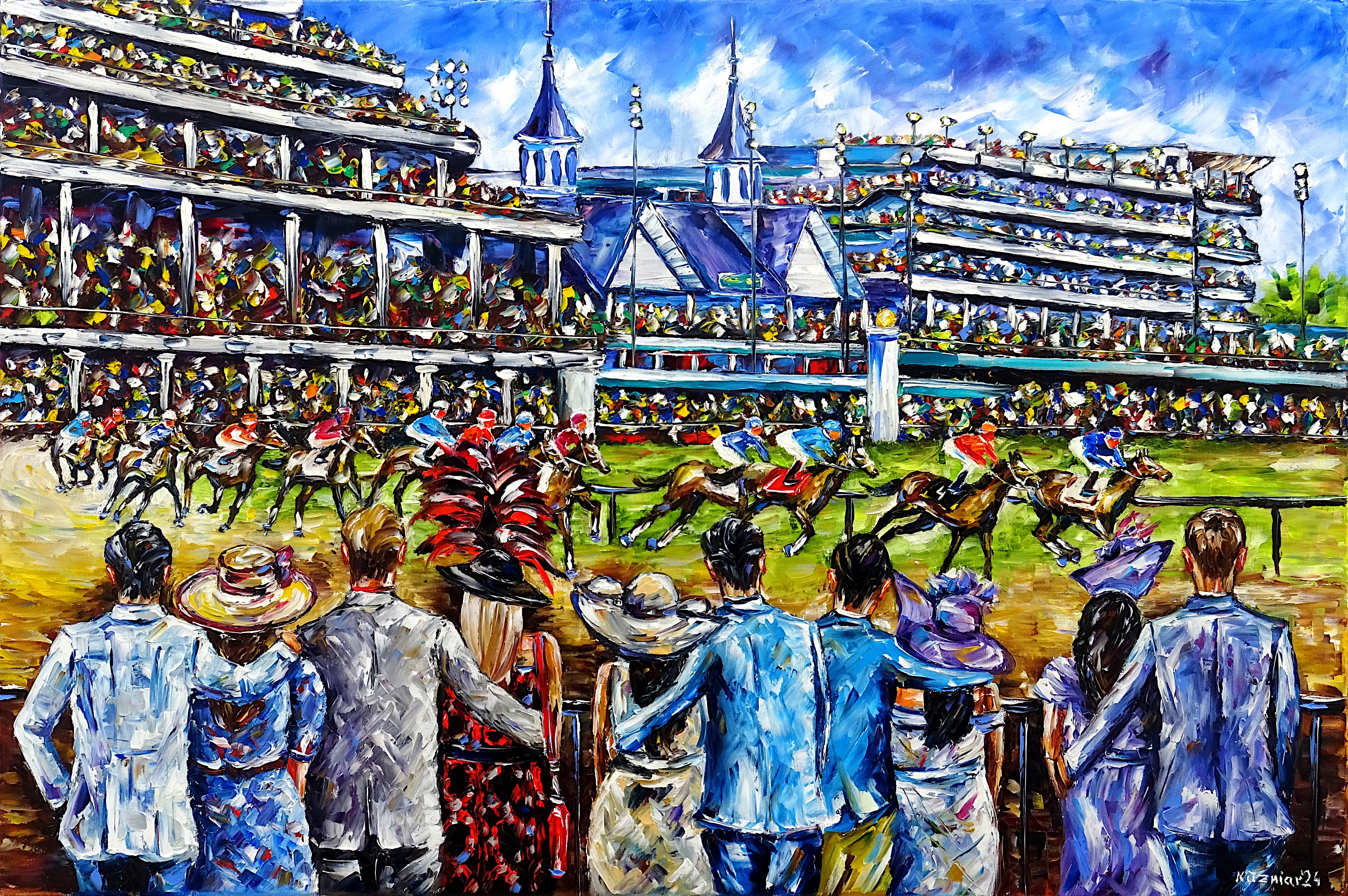 kentucky derby,pferderennen,pferdesport,jockeys,pferderennen in kentucky,menschen beim pferderennen,pferde,pferdederby,reiten,reiter,pferdeliebe,pferdeliebhaber,ich liebe pferde,pferdegemälde,pferdebild,sport,sportgemälde,sportliebe,sportler,sportliebhaber,Spachtel Ölgemälde,ölmalerei,spachtelmalerei,spachteltechnik,
expressive Kunst,expressionismus,expressive Malerei,lebendige Farben,bunte Malerei,impasto Malerei,figurativ