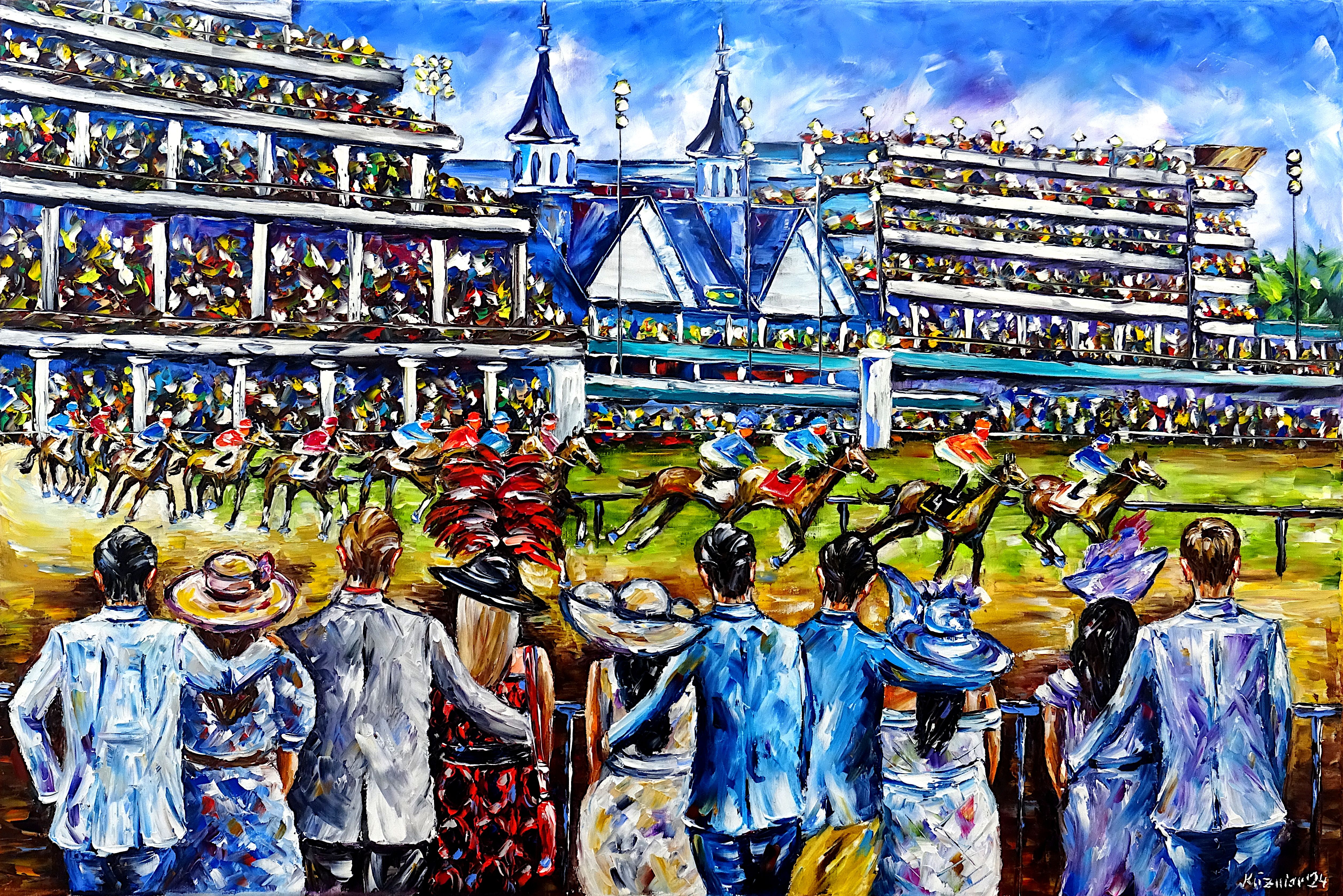 kentucky derby,pferderennen,pferdesport,jockeys,pferderennen in kentucky,menschen beim pferderennen,pferde,pferdederby,reiten,reiter,pferdeliebe,pferdeliebhaber,ich liebe pferde,pferdegemälde,pferdebild,sport,sportgemälde,sportliebe,sportler,sportliebhaber,Spachtel Ölgemälde,ölmalerei,spachtelmalerei,spachteltechnik,
expressive Kunst,expressionismus,expressive Malerei,lebendige Farben,bunte Malerei,impasto Malerei,figurativ