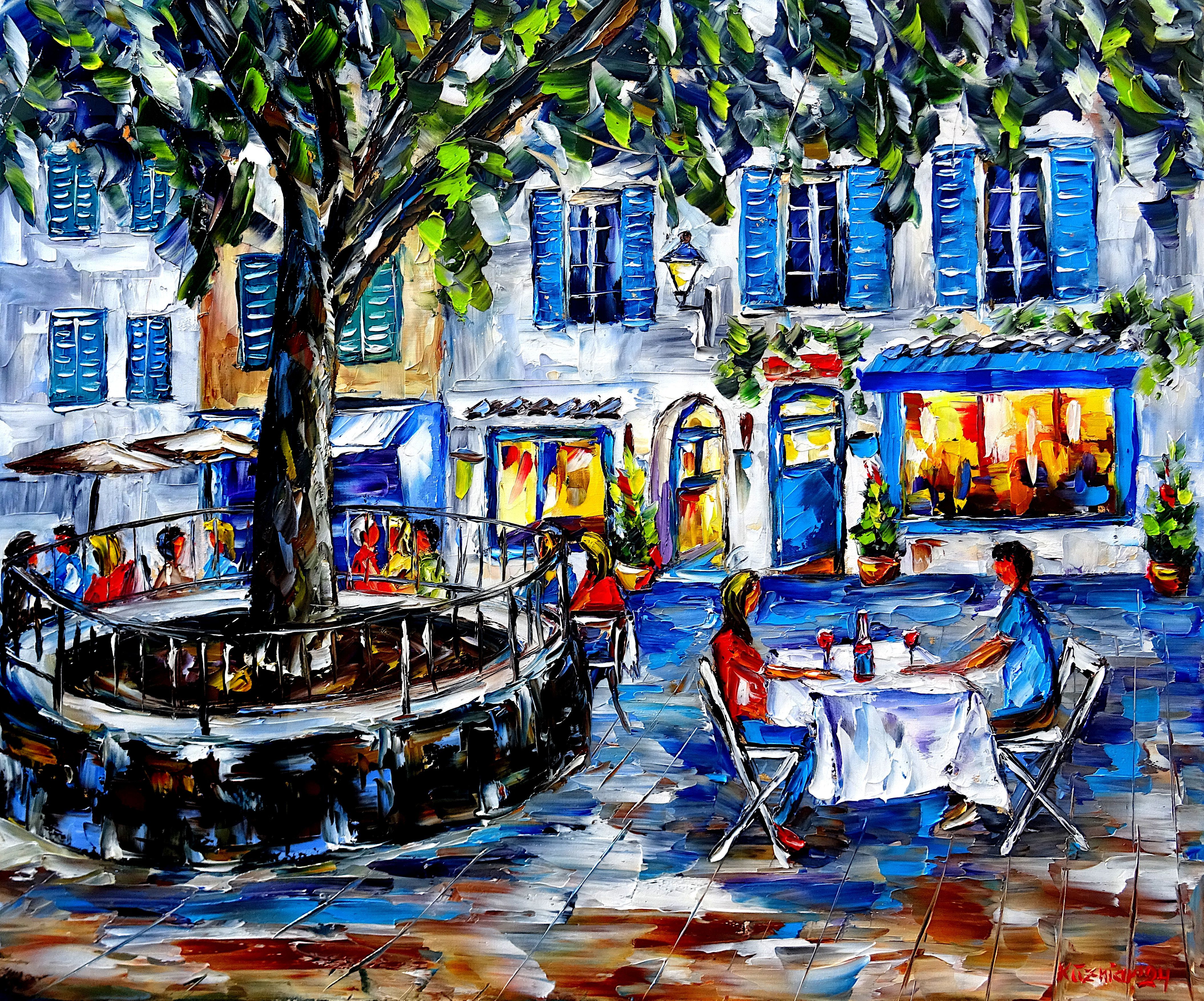 Saint-Tropez,sommer in Saint-Tropez,Saint-Tropez café,menschen im café,im café draußen,liebespaar am tisch,rotwein trinken,straßencafé in Saint-Tropez,sitzen unter dem baum,am frühen abend,licht aus dem fenster,licht im fenster,abendstimmung,sommerabend,Côte d’Azur,südfrankreich,provence,sommer in südfrankreich,sommer in der provence,Saint-Tropez stadtbild,Saint-Tropez stadtszene,sommergefühle,sommerbild,sommergemälde,sommerfarben,Saint-Tropez im sommer,menschen in Saint-Tropez,menschen im sommer,frankreichliebe,schöne provence,farben der provence,provence idylle,Saint-Tropez gemälde,Saint-Tropez bild,Spachtel Ölgemälde,ölmalerei,spachtelmalerei,spachteltechnik,
expressive Kunst,expressionismus,expressive Malerei,lebendige Farben,bunte Malerei,impasto Malerei,figurativ