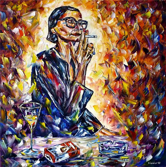 ömalerei,spachteltechnik,modern,Impressionismus,modernemalerei,rauchen,zigaretten,marlboro,frau-mit-zigarette,frau-mit-kurzen-haaren,frau-mit-brille,cocktail-drink,rauchende-frau
