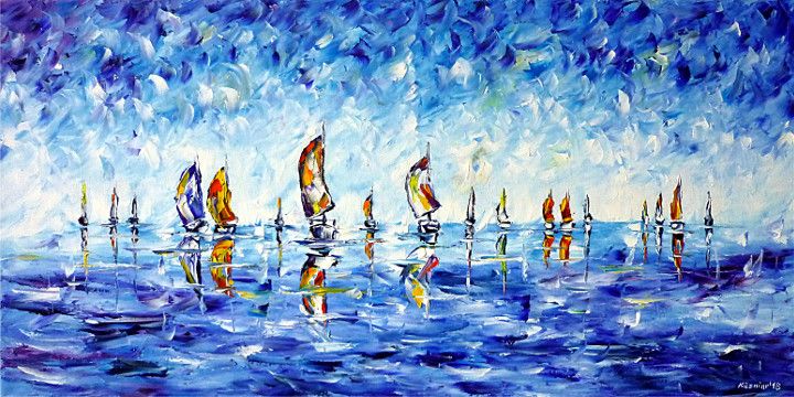 ömalerei,spachteltechnik,modern,Impressionismus,modernemalerei,segelregatta,regattasegeln,boote,segelboote,yacht,Segeln,Rudern,Kanurennsport, Drachenboot,Windsurfen,wassersportart,seelandschaft,meerlandschaft 