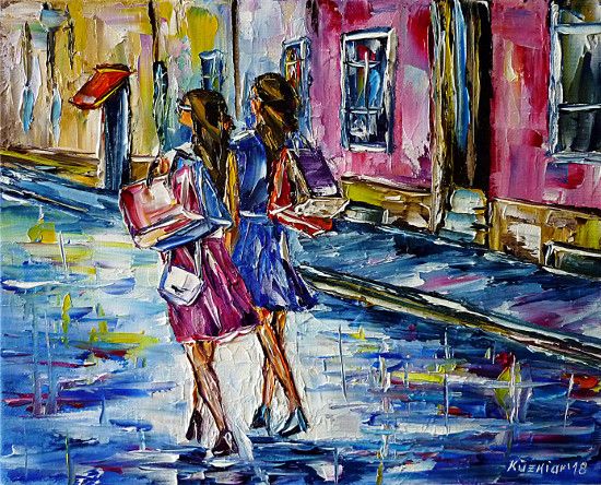 oilpainting,modern,impressionism,cityscape,cityscene,mode,girls,women,young,fashion,fashionhouse,shoppingmall,departmentstore