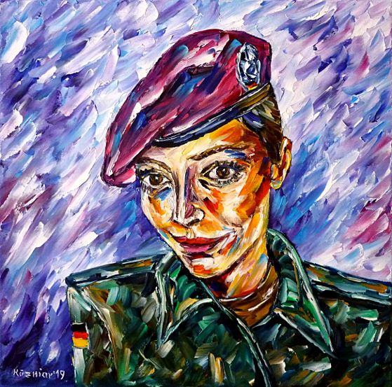 ruthspelmeyerportrait,ruthsophiaspelmeyerportrait,frauinuniform,fraubeiderbundeswehr,maedchenbeiderbundeswehr,armee,maedcheninuniform,fraumitkappe,maedchenmitkappe,fraumitbaskenmuetze,maedchenmitbaskenmuetze,soldatenuniform,portraitmalerei,leichtathletin,leichtathletik,deutschelaeuferin,400meterlauf,200meterlauf,100meterlauf,sportlerin,fraumitgrossenaugen,frauenmalen,frauenportrait,maedchenportrait,maedchenmitgrossenaugen,lebendigefarben,menschenmalen,ömalerei,spachteltechnik,Spachtelmalerei,modern,Impressionismus,modernemalerei,artdeco,abstraktemalerei,buntesbild,lebendigefarben,farbenfrohesbild,3dbilder,3dgemaelde,3dkunstwerke