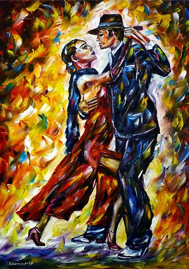 oilpainting, impressionism, dance, dancing, argentina, tangodancers, dancers, music