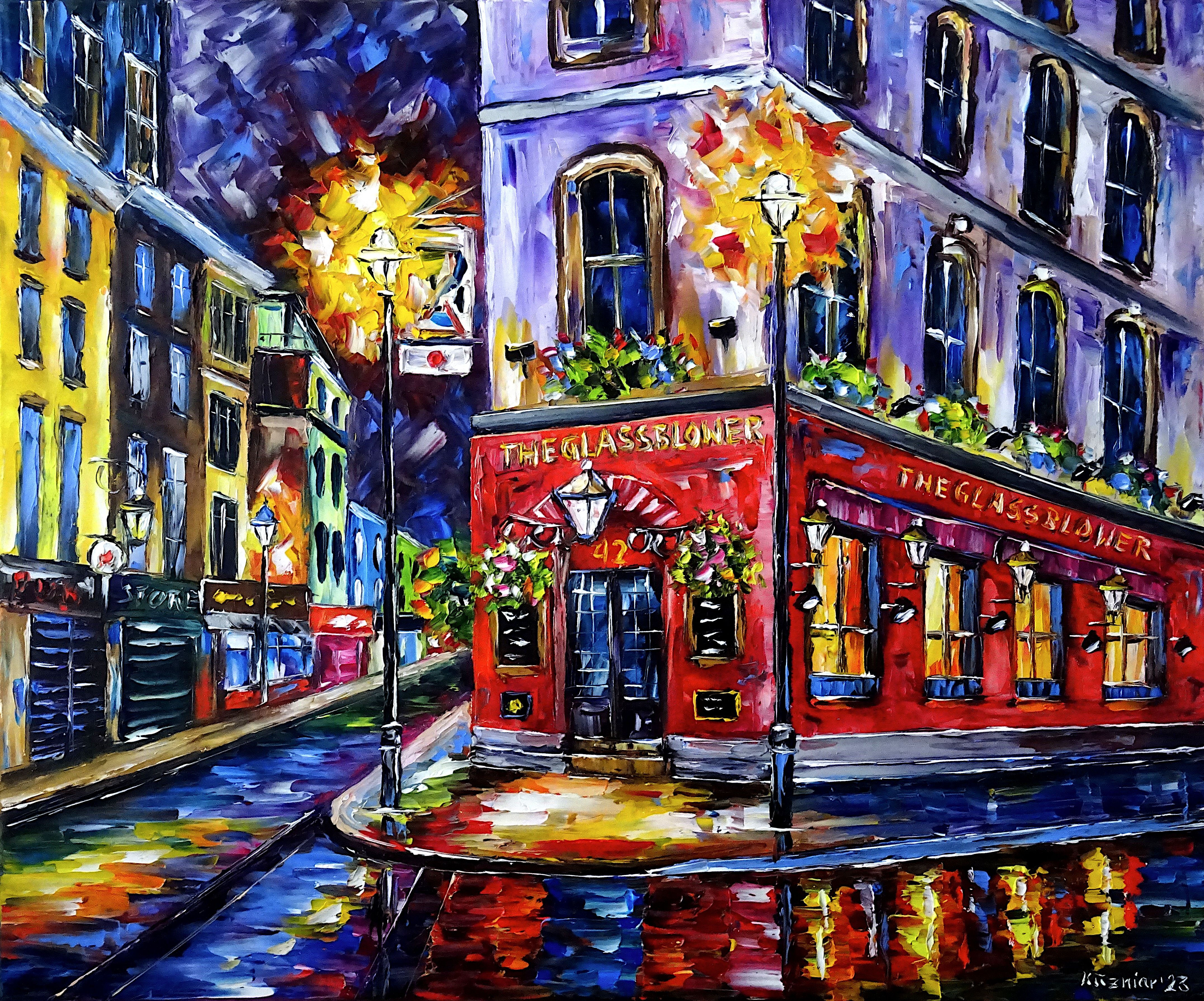 london at night,london night scenery,london night mood,pub in london,pub at night,the glassblower at night,london street lights,glowing street lights,street lights at night,london pub,london bar,illuminating streets,night sky,the glassblower painting,pub on the corner,bar on the corner,night in london,london city scene,london city painting,beautiful london,london love,london lovers,i love london,london colorful,london abstract,london beauty,palette knife oil painting,modern art,impressionism,abstract painting,lively colors,colorful painting,bright colors,light reflections,impasto painting,figurative